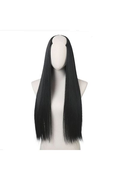 animis beauty Extensii par Negre, drepte, tresa cu 5 clipsuri, 80 cm, fibra sintetica cu aspect natural