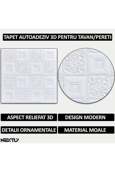NEXTLY Set 10 X Tapet Autoadeziv 3d , Pentru Perete Sau Tavan, Waterproof, Ajustabil, Adeziv