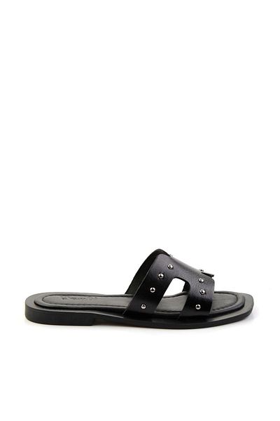 Bambi Black Leather Women's Slippers K 04826053603