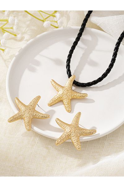 Choice 40cm Light Yellow Gold Color 1 Set Of Fashion Cross-border Hot Simple Ladies Starfish Necklace Earri