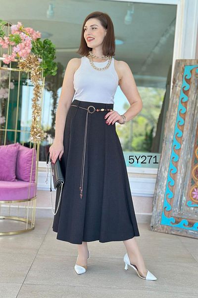 İnce Topuk Pieced Cotton Linen Skirt 5Y271