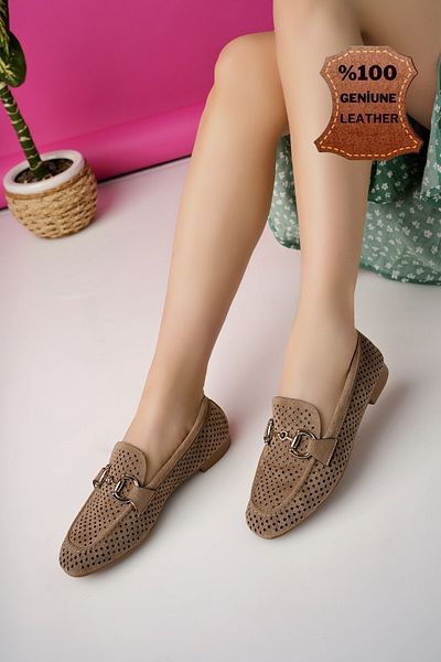 MUGGO Phuket Guaranteed Metal Buckle Laser Breathable Leather Women's Loafer Casual Shoes