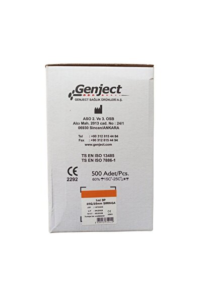 Genject - 1 ML 3P 25G TURUNCU 25MM AŞI İNSLN ENJEKTÖRÜ - 500 ADET