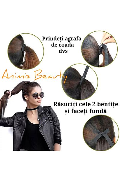 animis beauty Dark red hair ponytail, 60 cm, natural-looking synthetic fiber, with ribbons