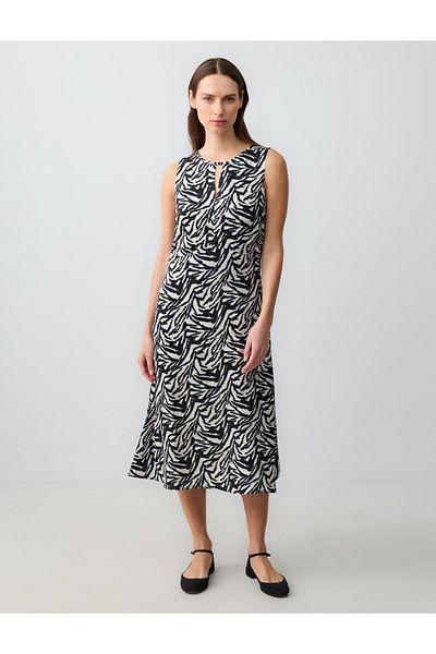 Jimmy Key Printed Round Neck Sleeveless Zebra Print Woven Midi Dress