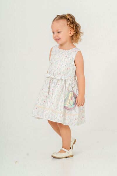 HAUSEkids 2-9 Yaş Flower Rabbit Çantalı Kız Çocuk Elbise-Turkuaz