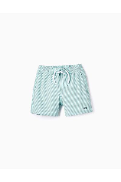 Ziddy Striped Swim Shorts for Boys, Green/White