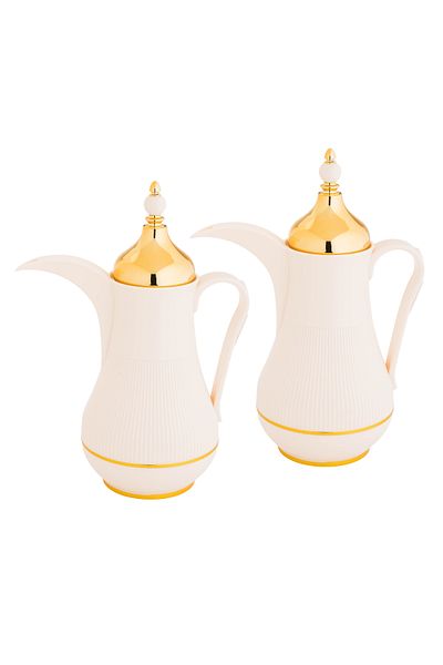 Alaska Alaska Dallah Thermos Set, 2 Pieces, Beige with Gold, 1 Liter Capacity