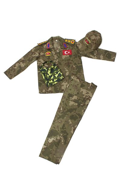 İZMİR ASKERİ MALZEME Land Force New Camouflage Color Long Sleeve Lieutenant Colonel Commando Scarf Karaci Children's Costume Suit