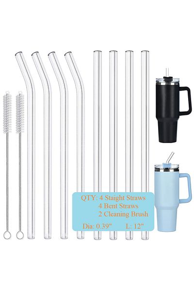 Choice Clear 12inch 8pcs 8-12 inches Long Reusable Clear Straws Glass Straws Perfect for Stanley 40 to 20