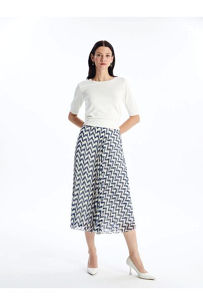 LC Waikiki LCW Fusta de damă cu model confortabil, cu talie elastică, albastru bleumarin modest