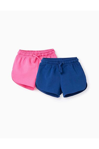 Ziddy 2 Cotton Shorts for Baby Girls, Pink/Dark Blue