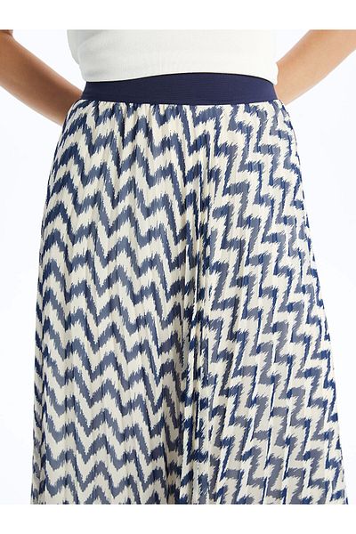 LC Waikiki LCW Fusta de damă cu model confortabil, cu talie elastică, albastru bleumarin modest