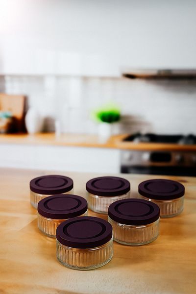 ZURİ DESİGN 6-Piece Airtight Glass Breakfast Set - 140 Cc |   Purple Lid, Leakproof Storage Container