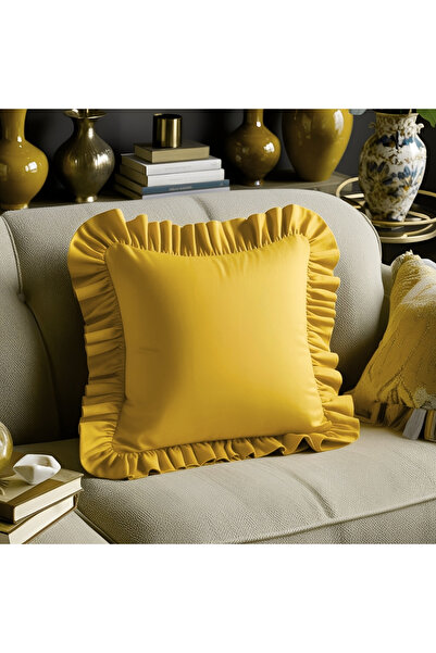 Bc Home غطاء وسادة مربع مكشكش باللون الأصفر مع نسيج ناعم عتيق، نورديك، بوهيمي...