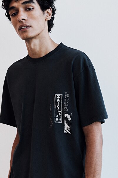 Pull & Bear "The Great Wave off Kanagawa” grafik baskılı t-shirt