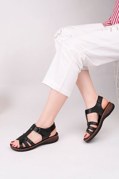 McDark Women's Black Velvet Orthopedic Heel Orthopedic Sandals