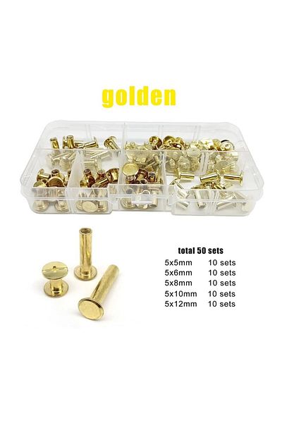 Choice Golden 50 Sets 50 Set Rivet Chicago Screw Post Binding Nail Mix Size Kit Box For Leather Bag Belt St