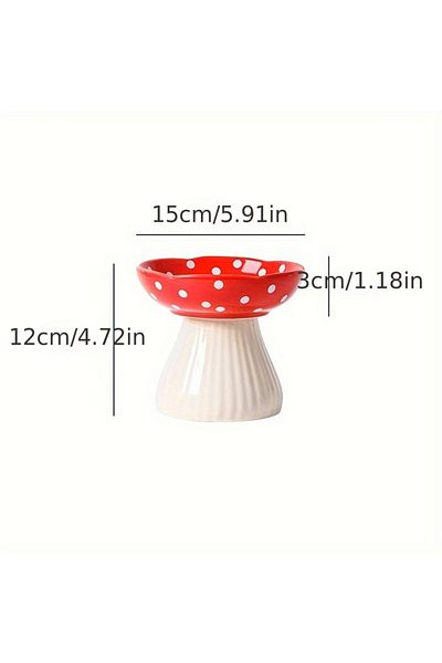 Choice Mushroom Style Red 6 Inch Mushroom Cat Bowl Ceramic Elevated Shelf, Beard Friendly Raised Cat Food B