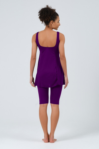 myfirstsea Kadın Taytlı Elbiseli Mayo Düz Renk Siyah Elbiseli Taytlı Mayo