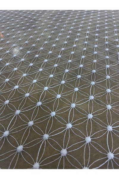 METERİAL White Honeycomb Patterned Tulle Fabric – 140 cm Width |   Modern Evening Dress and Decorative Fabric