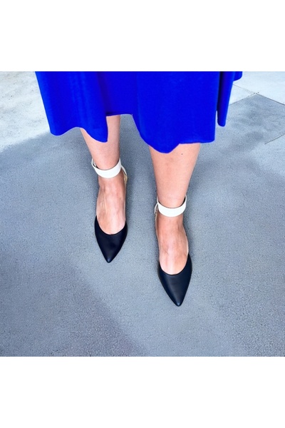 NE&VE SHOES Γυναικεία παπούτσια με τακούνι από γνήσιο δέρμα με βάση το Navy B...