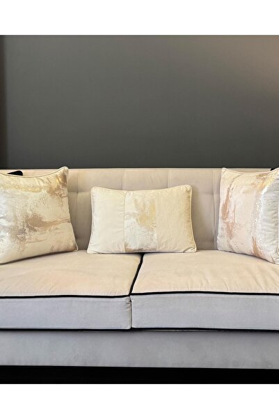 ref crea Soft Gold Patterned Throw Pillow Case Ecru - Gold 35*50