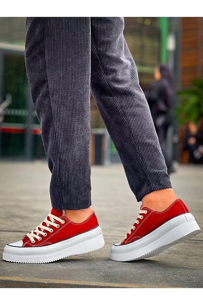 MELAMS Cross Short Burgundy Linen White High Sole Sneakers - Kbc