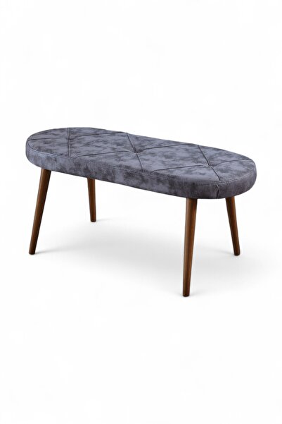 MYMASSA Bench - Milas Gri Kumaş - Ahşap Ceviz Ayak - Mutfak Benchi - Puf - Oturak