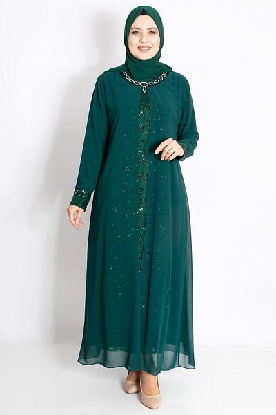 SUBU TASARIM Sequin Sequin Detailed Evening Dress Green Tbsmda2218