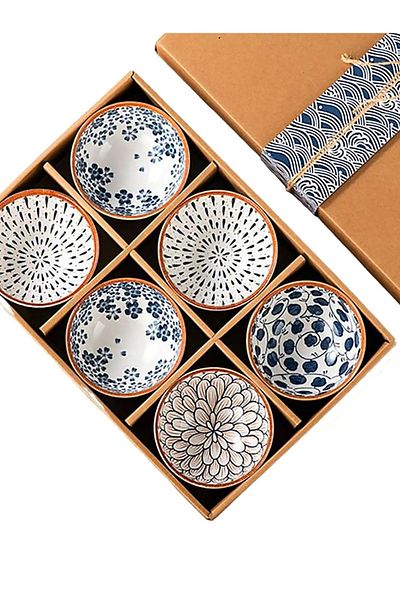 MUKKO HOME Set of 6 Porcelain Bowls 320 ml - Soup, Breakfast, Snack Gift