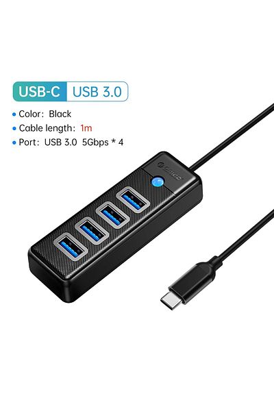 Orico موزع متعدد المنافذ من النوع C Pw4u-c3-10-bk، موزع USB 3.0، 5 جيجابت في الثانية، محول OTG عالي السرعة لأجهزة الكمبيوتر الشخصية