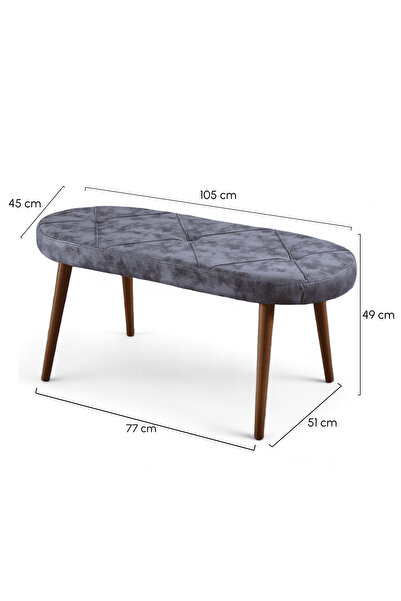 MYMASSA Bench - Milas Gri Kumaş - Ahşap Ceviz Ayak - Mutfak Benchi - Puf - Oturak