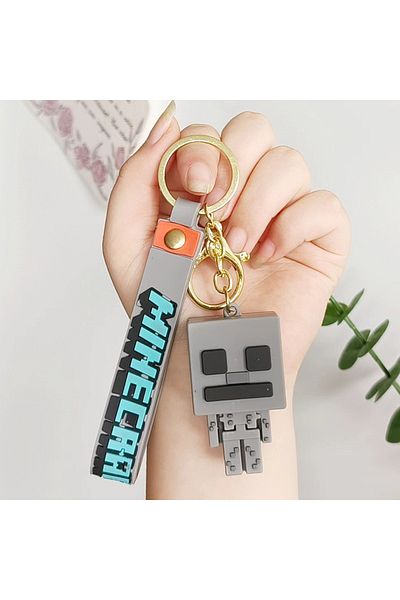 BANDAI 1 Minecraft Figure Model Toys Pixel Keychain My World Cartoon Creeper Doll Silicone Pendant Keyring.