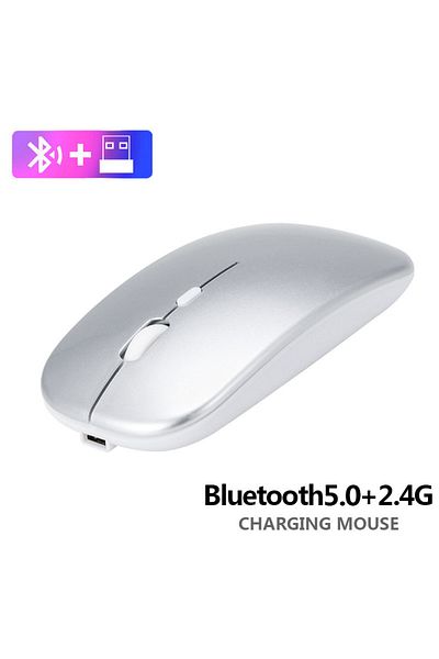 Choice Bt2.4g Silvery New Bluetooth Wireless Mouse Usb Optical Rechargeable Mouse For Computer Laptop Pc Ma
