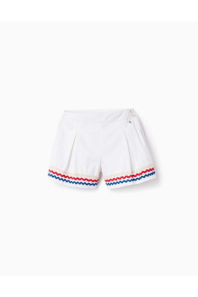 Ziddy Cotton Shorts with Wavy Stripes for Girls 'You&Me', White