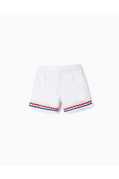Ziddy Cotton Shorts with Wavy Stripes for Girls 'You&Me', White