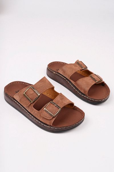McDark Men's Taba Artificial Leather Double Buckle Orthopedic Slippers