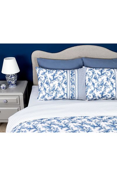 Madame Coco Armand Doppelbett-Bettbezug-Set, 100 % Baumwolle, Ranforce-Print, Blau