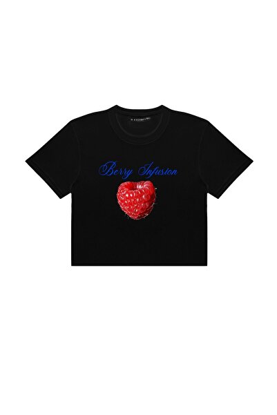 Sekizbiraltı Чорний кроп-топ з принтом Berry İnfusion