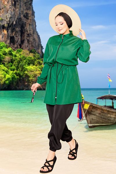 dilber fashion Bone and Bag Gift Gathered Waist Hijab Swimsuit Set