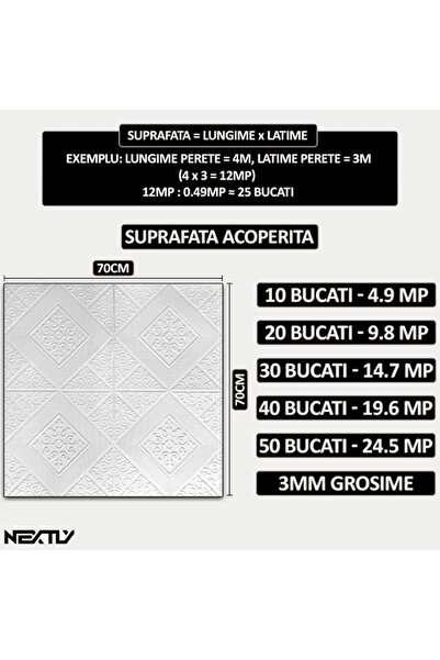 NEXTLY Set 50 X Tapet Autoadeziv 3d , Pentru Perete Sau Tavan, Waterproof, Ajustabil, Adeziv