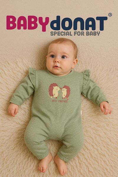 Babydonat 100% Cotton for Baby Girl - Hedgehog Embroidered Jumpsuit