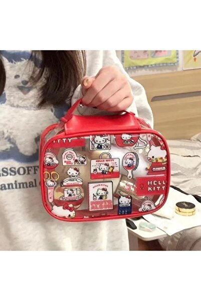 Choice black New Hello Kittys PVC Transparent Makeup Bag Cartoon Portable Handheld Large Capacity Waterproo