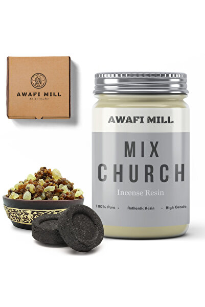 AWAFI MILL مزيج بخور الكنيسة مع أقراص الفحم - زجاجة 100 جرام مع 20 قطعة فحم