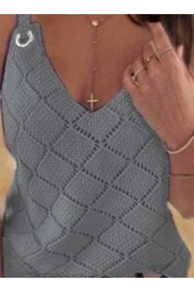 Lunaev    Women's Sleeveless Ring Detail Diamond Pattern Strap Knitwear Blouse