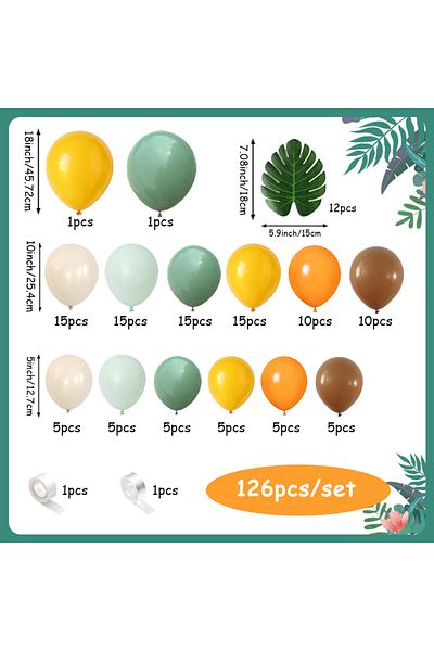 Choice Other As picture 126pcs Jungle animal theme yellow and green balloon arch set, brown and white ball