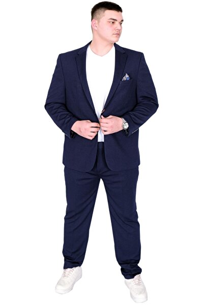ModeXL Fashion XL Plus Size Men's Suit Tintin Basic 24020 Navy Blue