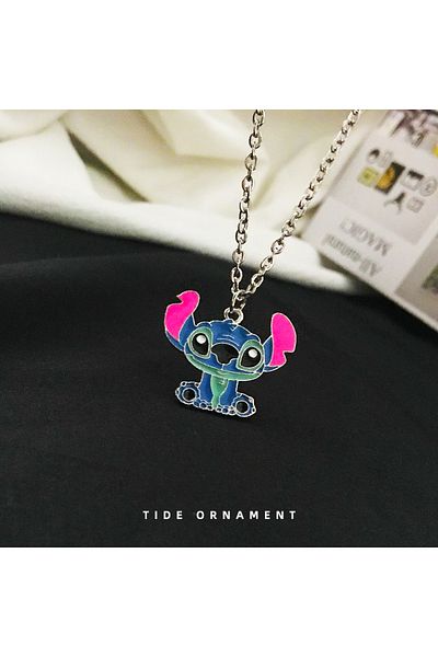 BANDAI Erect Disney Fashion Cartoon Cute Big Ear Stitch Couple Necklace Personalized Hip Hop Pendant Sweate