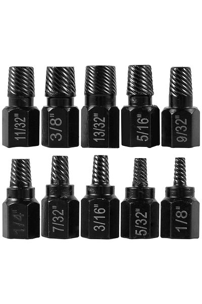 Toorise 10Pcs 10Pcs Screw Extractor Kit Alloy Steel Damaged Screw Remover Metal Drill Bits Broken Bolt Stud
